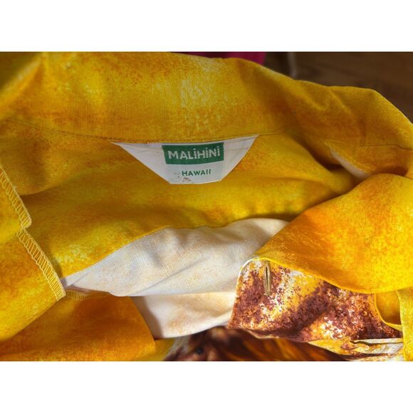 Vintage Men's Malihini 60s Yellow Brown Surfer Shirt Makaha Pipepline M - Picture 4 of 4